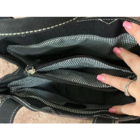 Pristine Canvas Shoulder Bag Brown And Pink‎ Multiple Compartments - Picture 7 of 11